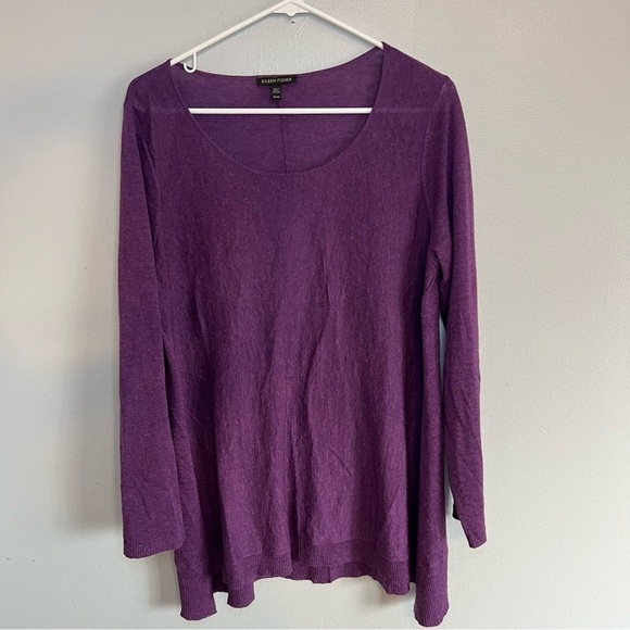 Eileen Fisher Womens Sleek Wool Alpaca Blend Crew Neck Sweater Purple Size M - Picture 2 of 13